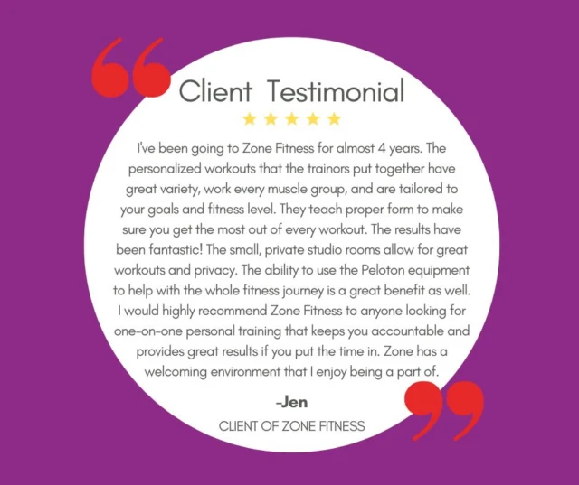 Happy Testimonial Tuesday! We love hearing what our fabulous clients are saying! ⭐️💪 

We would love for you to also leave a google review for us! See you in the studio!👟👟🤸‍♀️

#testimonialtuesday #zonefitnesschelmsford #personaltraining #getmotivated #chelmsfordma