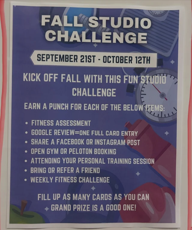 Happy September!! New season means a new challenge!! Check out our white board next time you are in for updates to our studio challenge! 💪🏋️🍂

In order to receive punches on your punch card, complete the tasks listed! See you in the studio⭐️⭐️⭐️

#zonefitness #personaltraining #fallchallenge #fitnesschallenge #strengthgoals